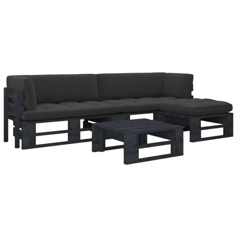 Houten Pallet Loungeset voor Gezelligheid en Ontspanning - Zwart / 2x hoek + voetensteun + Tafel / 1 - Tuinsets