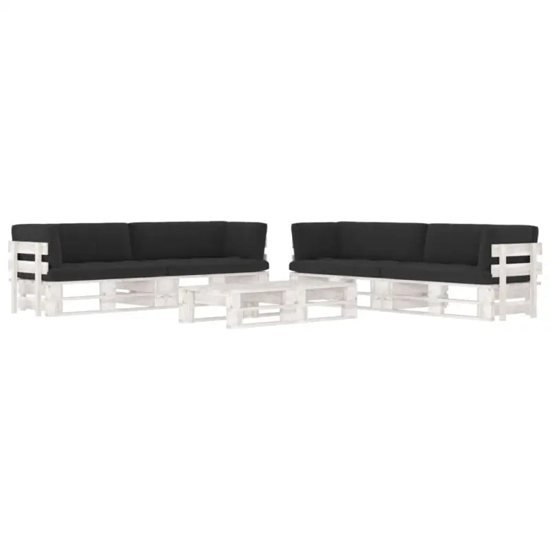 Houten Pallet Loungeset voor Gezelligheid en Ontspanning - Zwart / 4x hoek + 2x Tafel / Wit - Tuinsets