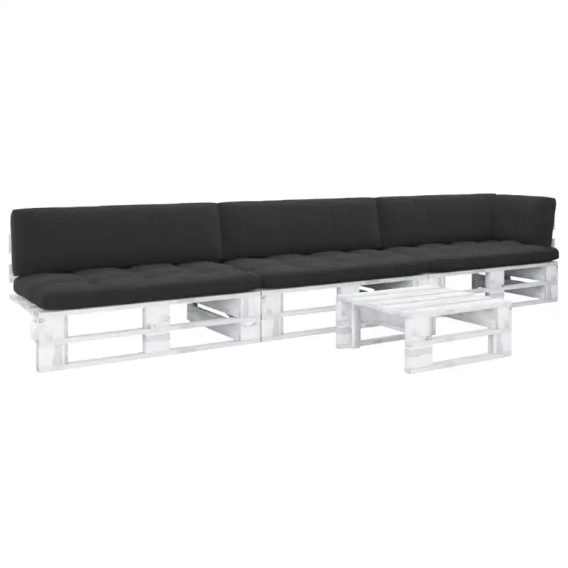 Houten Pallet Loungeset voor Gezelligheid en Ontspanning - Zwart / hoek + 2x midden + Tafel / Wit - Tuinsets