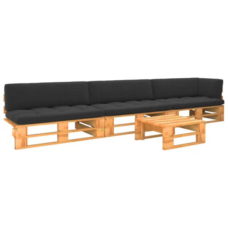 Houten Pallet Loungeset voor Gezelligheid en Ontspanning - Zwart / hoek + 2x midden + Tafel / Honingbruin - Tuinsets
