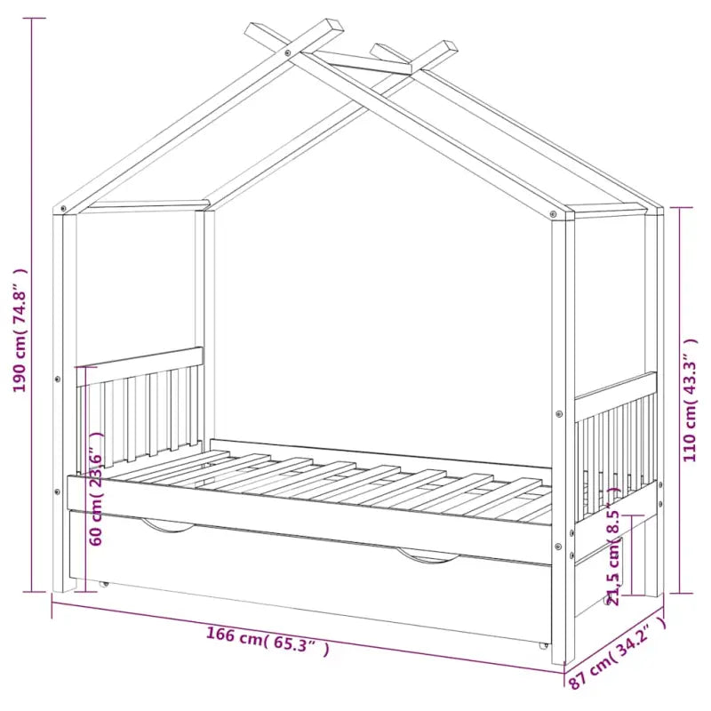 Houten peuterbed met lade in massief grenenhout met boomhut-stijl - Peuter- & kinderbedden