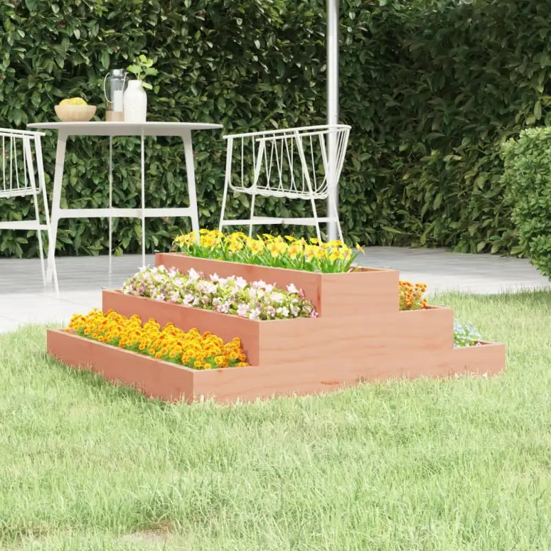 Houten plantenbak met trapsgewijs ontwerp van massief grenenhout - Natuurlijk douglashout / 80 x 80 x 27 cm / 1