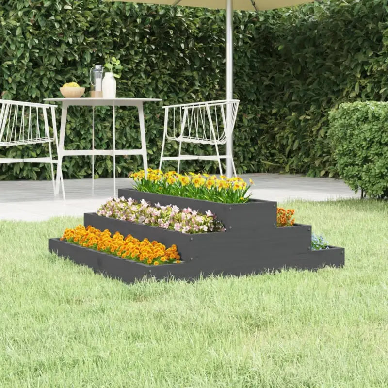 Houten plantenbak met trapsgewijs ontwerp van massief grenenhout - Grijs grenenhout / 80 x 80 x 27 cm / 1 - Bloempotten