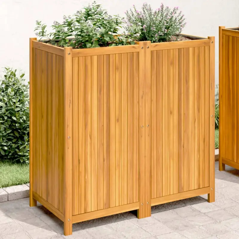 Houten plantenbak van massief acaciahout met nonwoven zak voor tuinieren - 100 x 50 x 100 cm / 1 - Bloempotten &