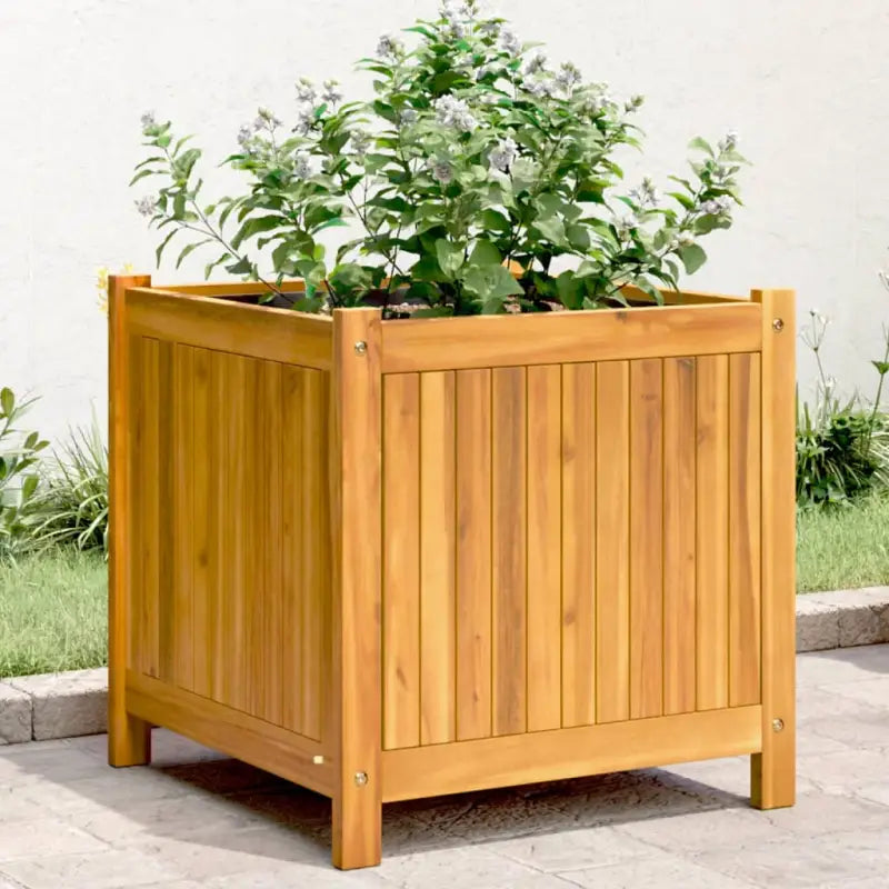 Houten plantenbak van massief acaciahout met nonwoven zak voor tuinieren - 50 x 50 x 50 cm / 1 - Bloempotten &