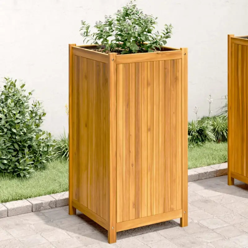 Houten plantenbak van massief acaciahout met nonwoven zak voor tuinieren - 50 x 50 x 100 cm / 1 - Bloempotten &