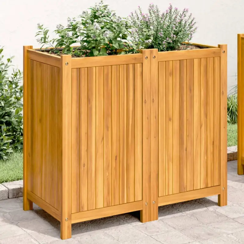 Houten plantenbak van massief acaciahout met nonwoven zak voor tuinieren - Bloempotten & plantenbakken