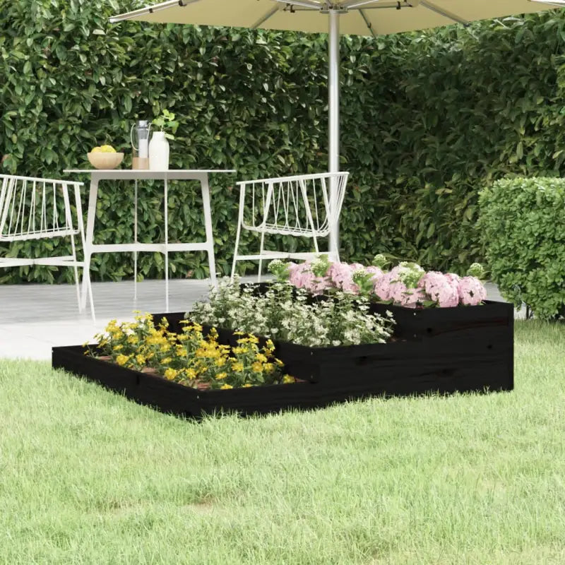 Houten plantenbak van massief grenenhout met trapsgewijs ontwerp - Zwart grenenhout / 107 x 107 x 27 cm / 1