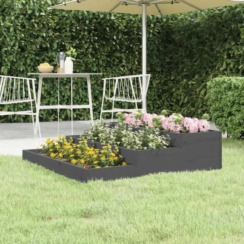 Houten plantenbak van massief grenenhout met trapsgewijs ontwerp - Grijs grenenhout / 107 x 107 x 27 cm / 1