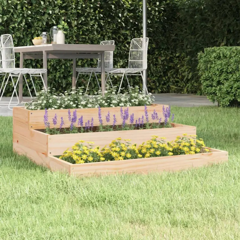 Houten plantenbak van massief grenenhout met trapsgewijs ontwerp - Natuurlijk grenenhout / 78 x 78 x 27 cm / 1