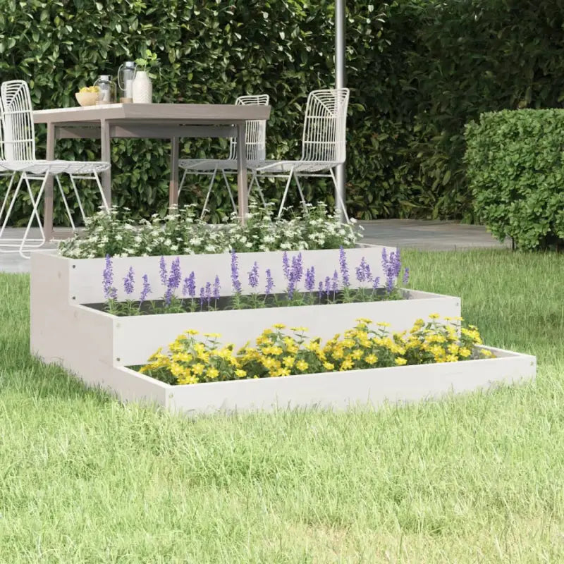 Houten plantenbak van massief grenenhout met trapsgewijs ontwerp - Wit grenenhout / 78 x 78 x 27 cm / 1 - Bloempotten &