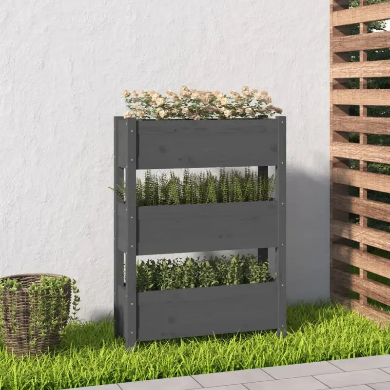 Houten plantenbak van massief grenenhout voor binnen en buiten gebruik - Grijs / 77 x 25 x 104.5 cm / 1 - Bloempotten &
