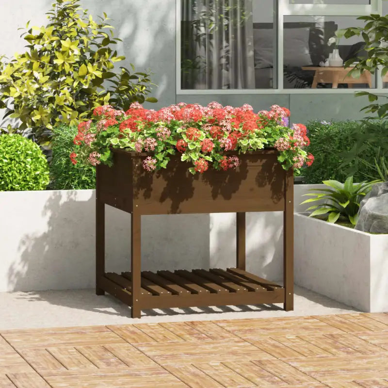 Houten plantenbak van massief grenenhout voor binnen en buiten - Honingbruin / 82.5 x 82.5 x 81 cm / 1 - Bloempotten &