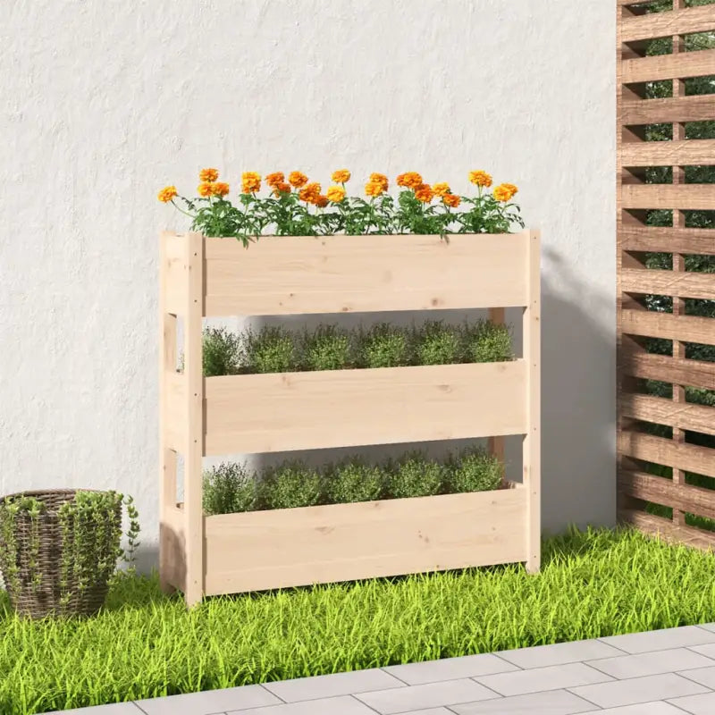 Houten plantenbak van massief grenenhout voor binnen en buiten gebruik - Naturel / 112 x 25 x 104.5 cm / 1