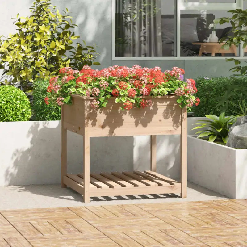Houten plantenbak van massief grenenhout voor binnen en buiten - Naturel / 82.5 x 82.5 x 81 cm / 1 - Bloempotten &