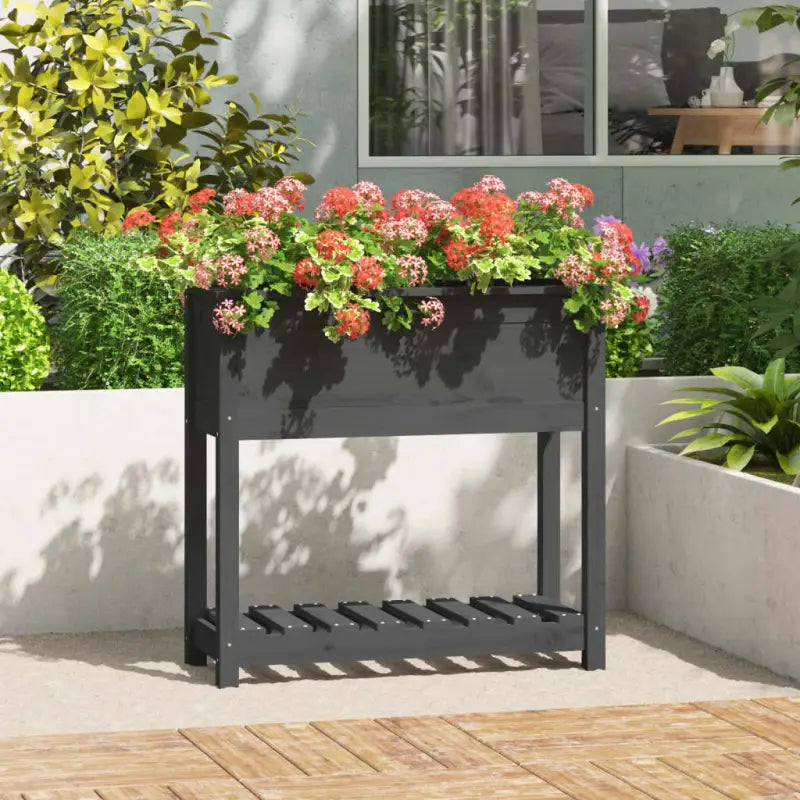 Houten plantenbak van massief grenenhout voor binnen en buiten - Grijs / 82.5 x 34.5 x 81 cm / 1 - Bloempotten &