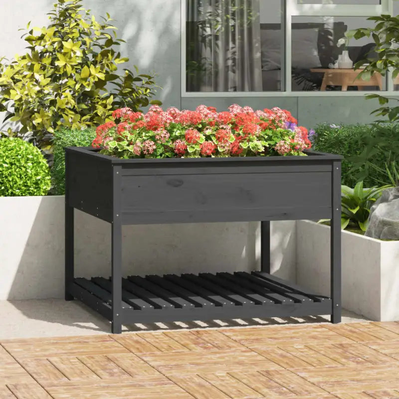 Houten plantenbak van massief grenenhout voor binnen en buiten - Grijs / 111.5 x 111.5 x 81 cm / 1 - Bloempotten &