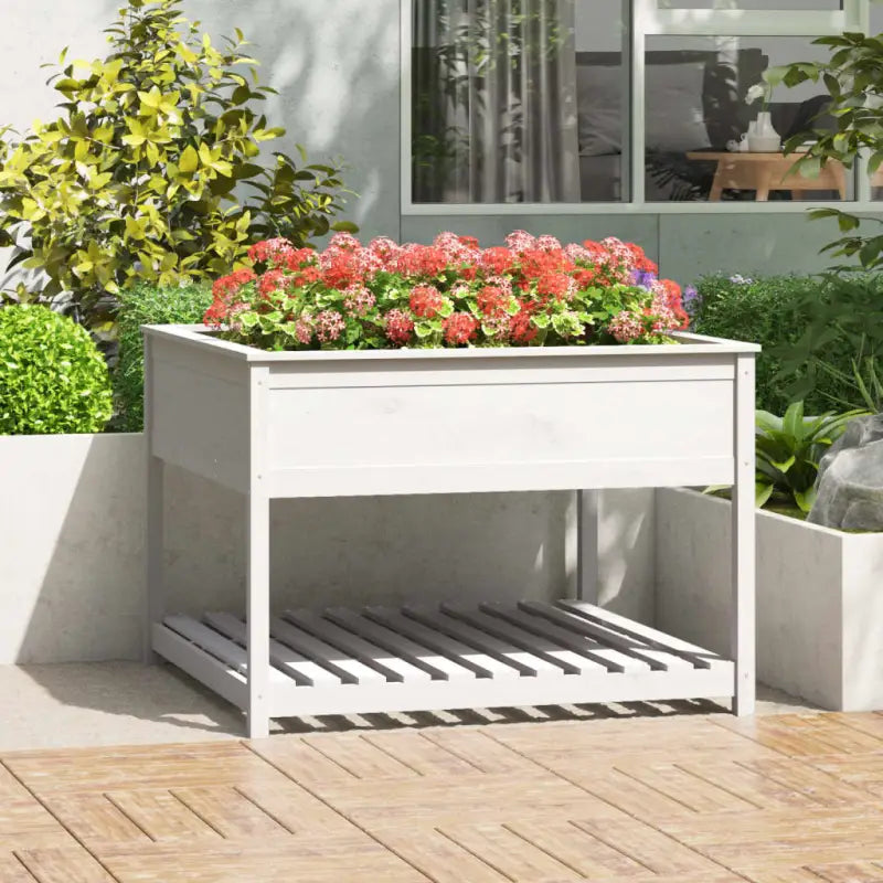 Houten plantenbak van massief grenenhout voor binnen en buiten - Wit / 111.5 x 111.5 x 81 cm / 1 - Bloempotten &