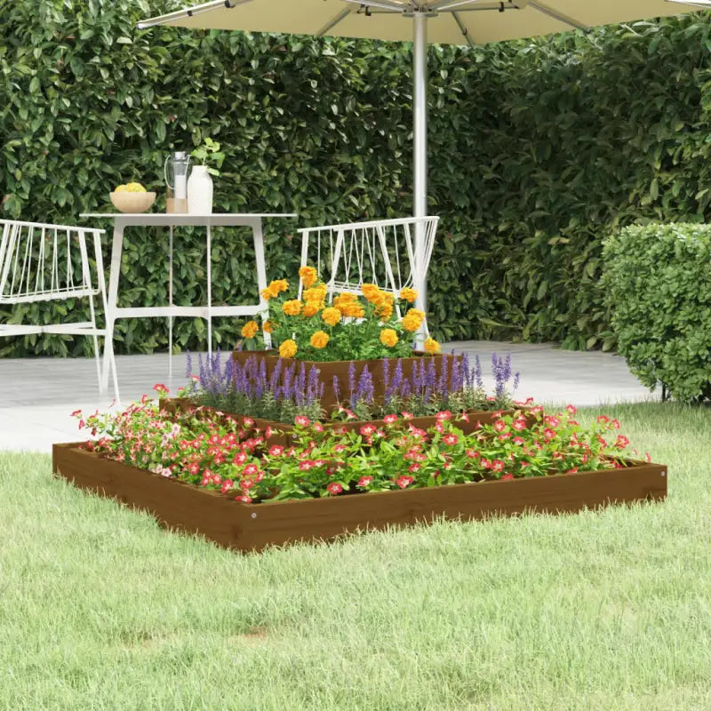 Houten plantenbak van massief grenenhout voor bloemen en planten - Honingbruin grenenhout / 80 x 80 x 27 cm / 1