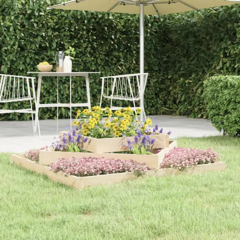 Houten plantenbak van massief grenenhout voor bloemen en planten - Natuurlijk grenenhout / 112 x 112 x 27 cm / 1