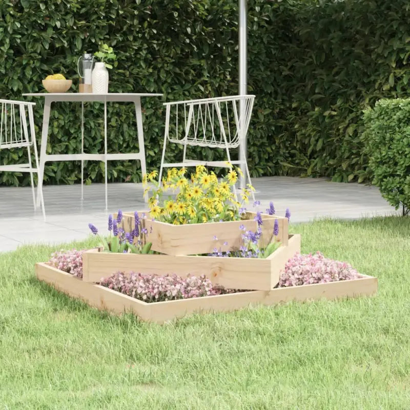 Houten plantenbak van massief grenenhout voor bloemen en planten - Natuurlijk grenenhout / 83 x 83 x 27 cm / 1