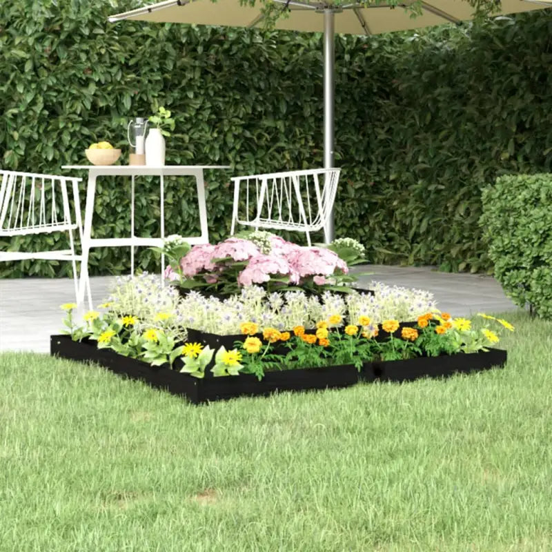 Houten plantenbak van massief grenenhout voor bloemen en planten - Zwart grenenhout / 110 x 110 x 27 cm / 1