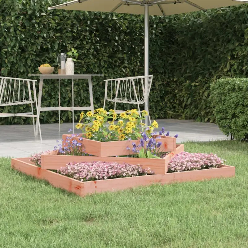 Houten plantenbak van massief grenenhout voor bloemen en planten - Natuurlijk douglashout / 112 x 112 x 27 cm / 1