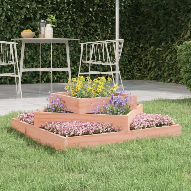 Houten plantenbak van massief grenenhout voor bloemen en planten - Natuurlijk douglashout / 83 x 83 x 27 cm / 1