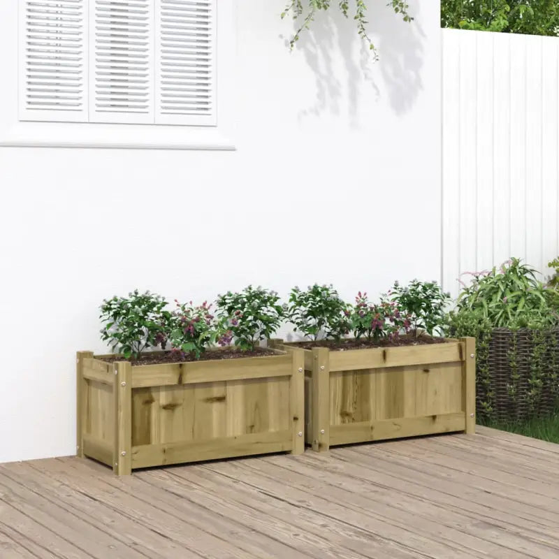 Houten plantenbakken van geïmpregneerd grenenhout voor tuin en balkon - Naturel geïmpregneerd / 2 - Bloempotten &