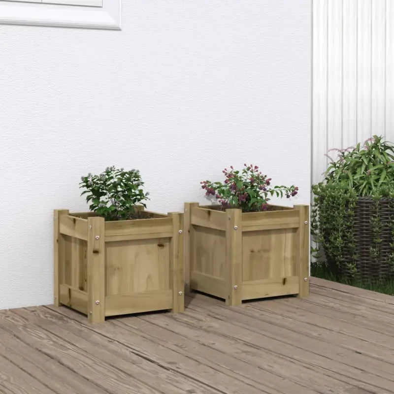 Houten plantenbakken van geïmpregneerd grenenhout voor tuin en balkon - Naturel geïmpregneerd / 2 - Bloempotten &