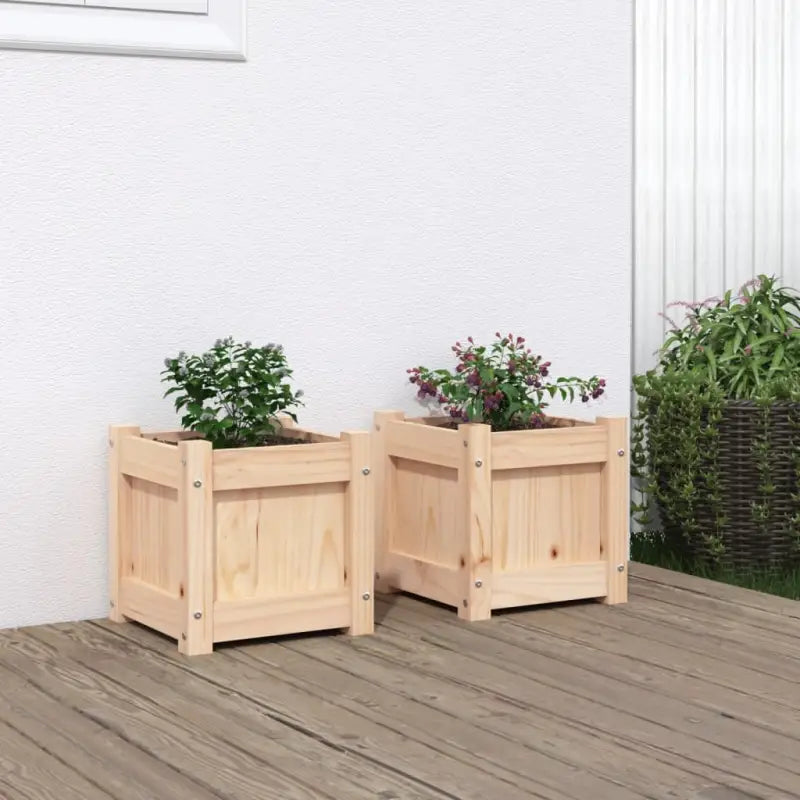 Houten plantenbakken van geïmpregneerd grenenhout voor tuin en balkon - Natuurlijk grenenhout / 2 - Bloempotten &