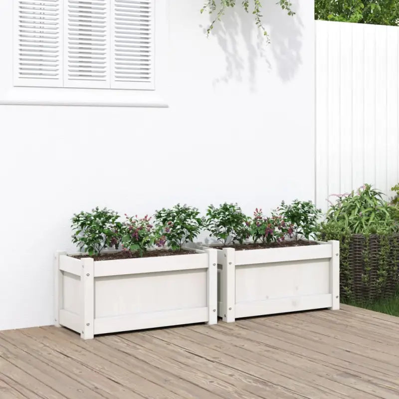 Houten plantenbakken van geïmpregneerd grenenhout voor tuin en balkon - Wit / 2 - Bloempotten & plantenbakken