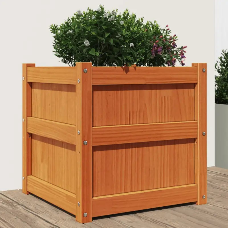 Houten plantenbakken van massief grenenhout voor tuin en balkon decoratie - Bruingrenen / 1 - Bloempotten &