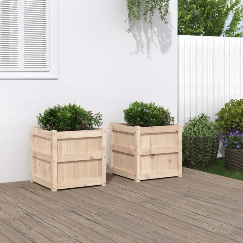 Houten plantenbakken van massief grenenhout voor tuin en balkon decoratie - Natuurlijk grenenhout / 2 - Bloempotten &