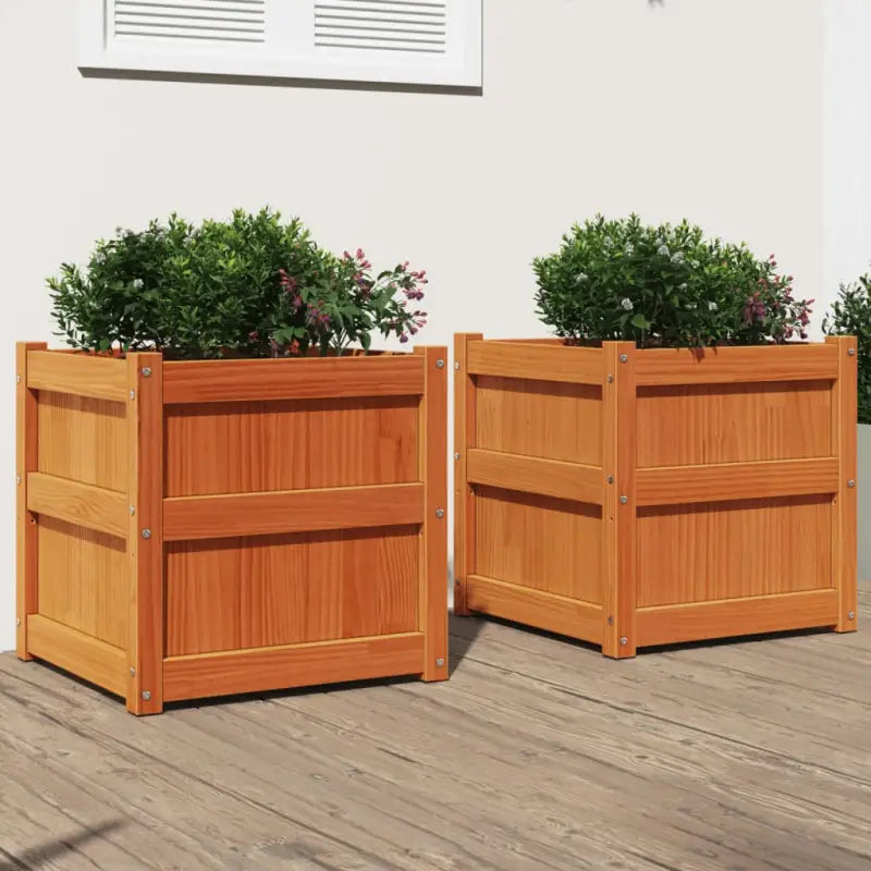 Houten plantenbakken van massief grenenhout voor tuin en balkon decoratie - Bruingrenen / 2 - Bloempotten &