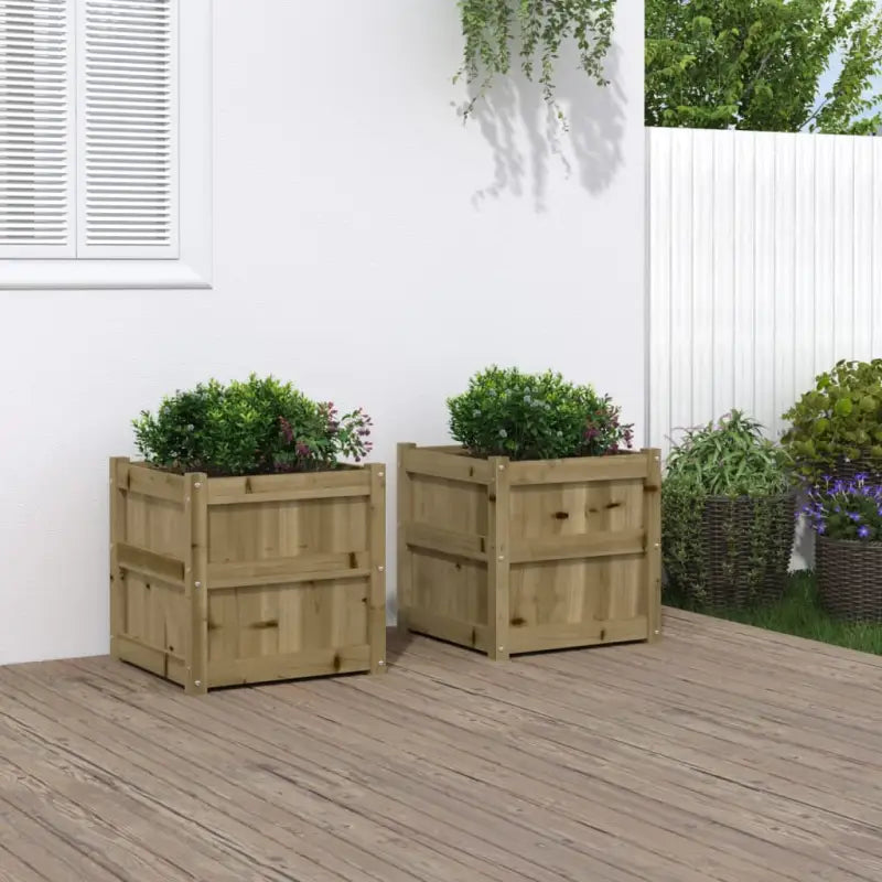 Houten plantenbakken van massief grenenhout voor tuin en balkon decoratie - Naturel geïmpregneerd / 2 - Bloempotten &