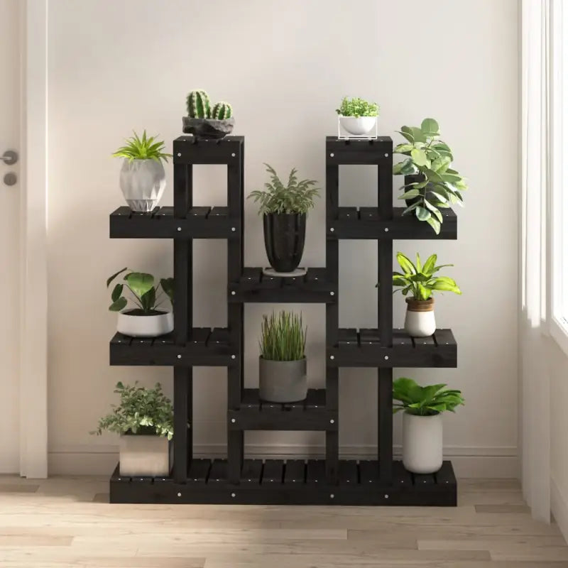 Houten plantenstandaard in massief grenenhout voor een natuurlijke uitstraling - Zwart / 104.5 x 25 x 109.5 cm / 1