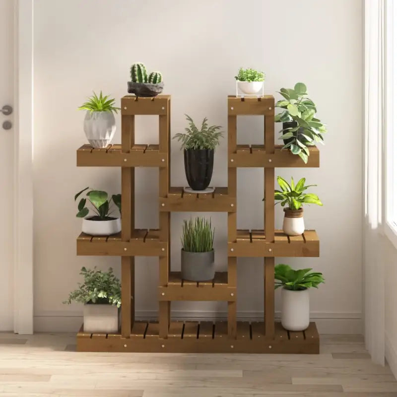 Houten plantenstandaard in massief grenenhout voor een natuurlijke uitstraling - Honingbruin / 104.5 x 25 x 109.5 cm