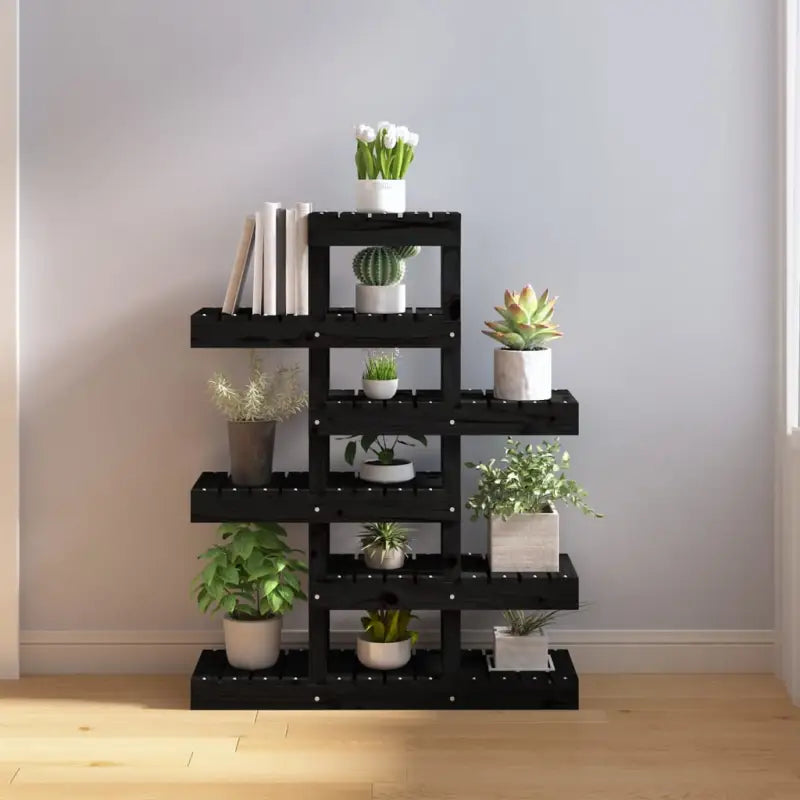 Houten plantenstandaard in massief grenenhout voor een natuurlijke uitstraling - Zwart / 85 x 25 x 109.5 cm / 1