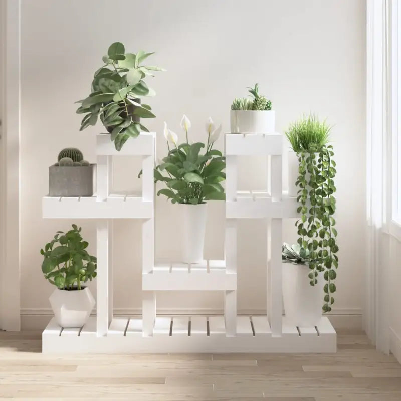 Houten plantenstandaard in massief grenenhout voor een natuurlijke uitstraling - Wit / 104.5 x 25 x 77.5 cm / 1