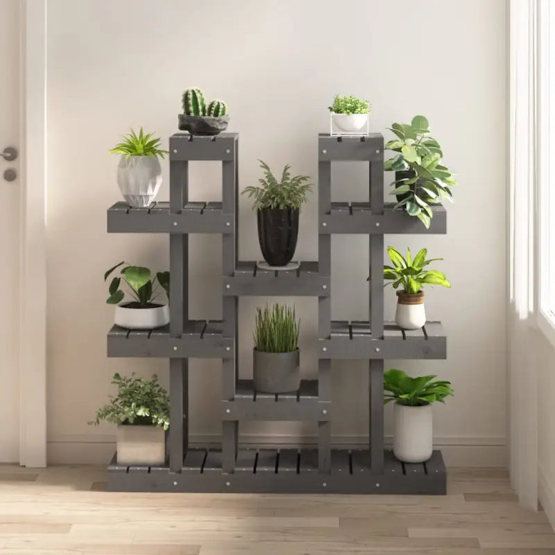 Houten plantenstandaard in massief grenenhout voor een natuurlijke uitstraling - Grijs / 104.5 x 25 x 109.5 cm / 1