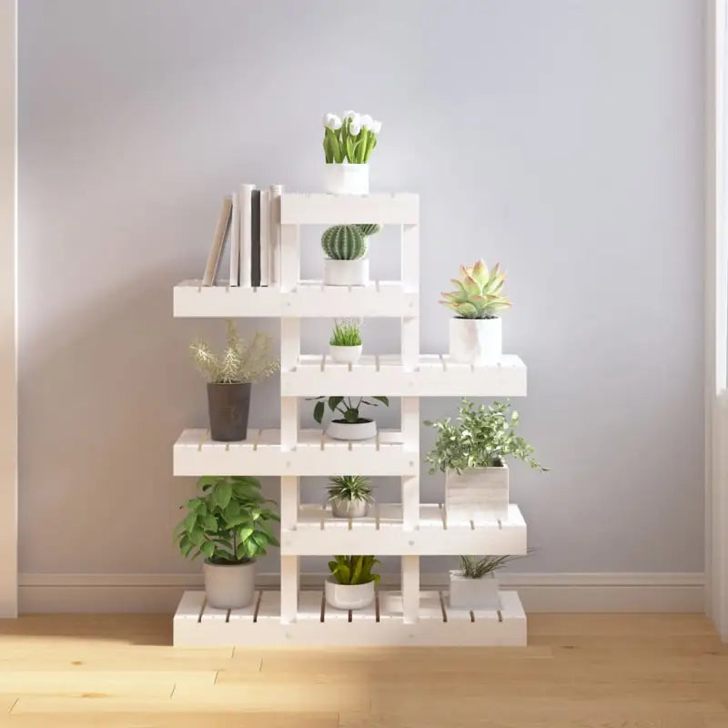 Houten plantenstandaard in massief grenenhout voor een natuurlijke uitstraling - Wit / 85 x 25 x 109.5 cm / 1