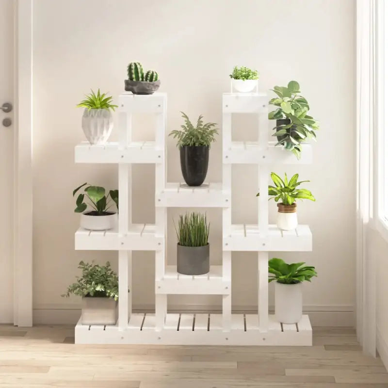 Houten plantenstandaard in massief grenenhout voor een natuurlijke uitstraling - Wit / 104.5 x 25 x 109.5 cm / 1