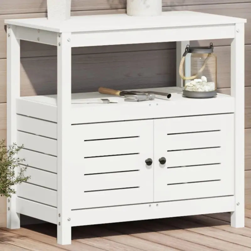 Houten Plantenstandaard van massief grenenhout voor binnen en buiten - Wit / 1 - Plantenstandaarden