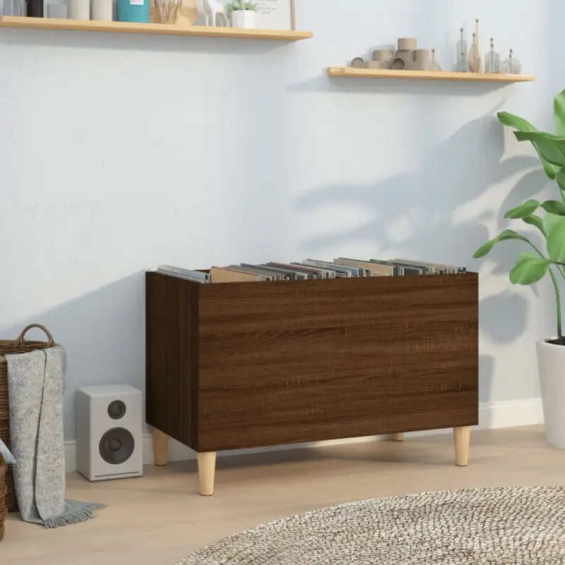Houten platenkast met hoogglans wit afwerking en bewerkt hout - bruin eikenkleur / 1 - Cd- & dvd-kasten