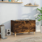 Houten platenkast met hoogglans wit afwerking en bewerkt hout - Gerookt eiken / 1 - Cd- & dvd-kasten