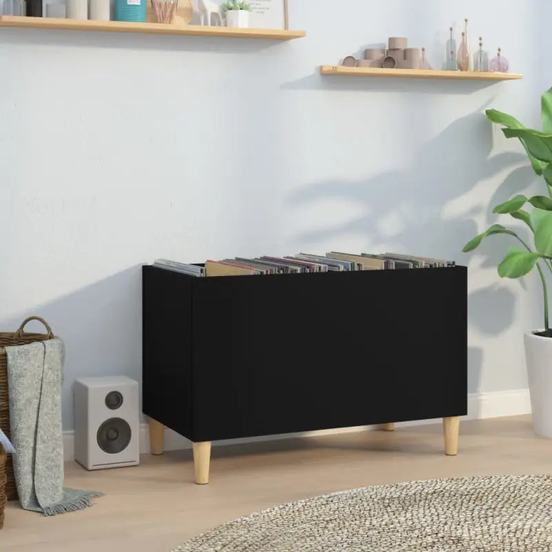 Houten platenkast met hoogglans wit afwerking en bewerkt hout - Zwart / 1 - Cd- & dvd-kasten