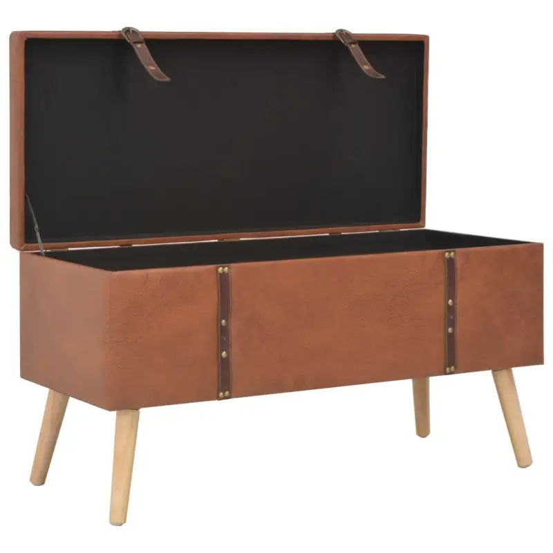 Houten poef met massief houten poten en comfortabel kunstleren bekleding - Tan - Opberg- & halbankjes
