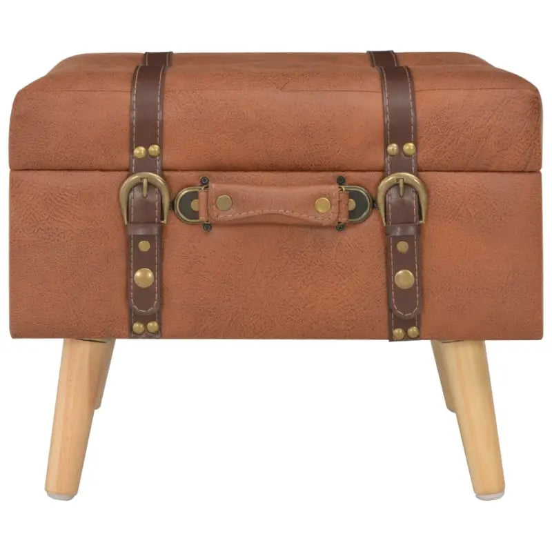 Houten poef met massief houten poten en comfortabel kunstleren bekleding - Tan - Opberg- & halbankjes