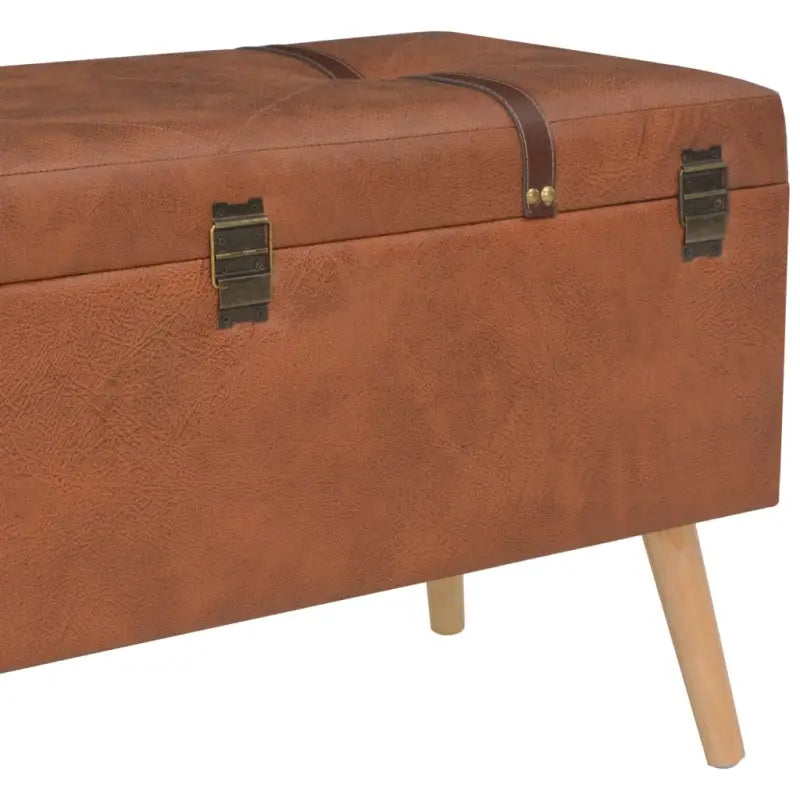 Houten poef met massief houten poten en comfortabel kunstleren bekleding - Tan - Opberg- & halbankjes